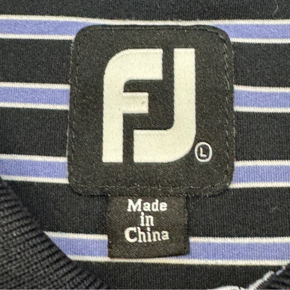 FootJoy Men’s Large Golf Polo Shirt Black Blue White Striped Stretch - Picture 4 of 6